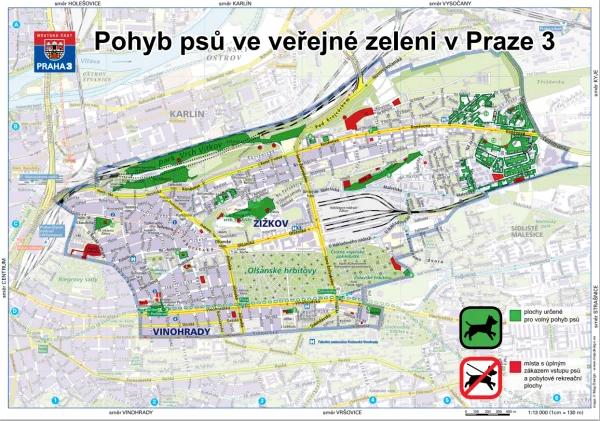 Pohyb psů ve veřejné zeleni v Praze 3